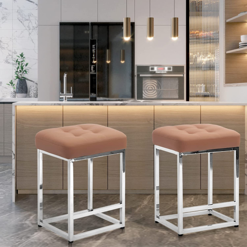 24" Bar Stool Counter Height Bar Stools with Footrest Faux Leather Backless Kitc