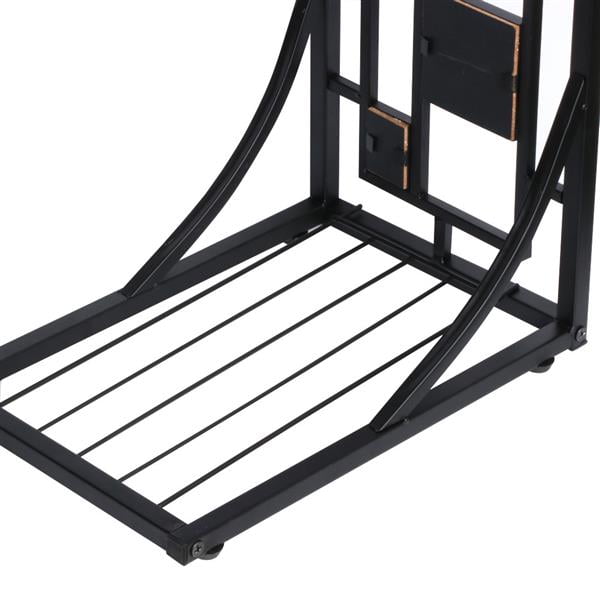 Easyfashion Traditional C Shaped Wood and Metal End Table, Brown/Black