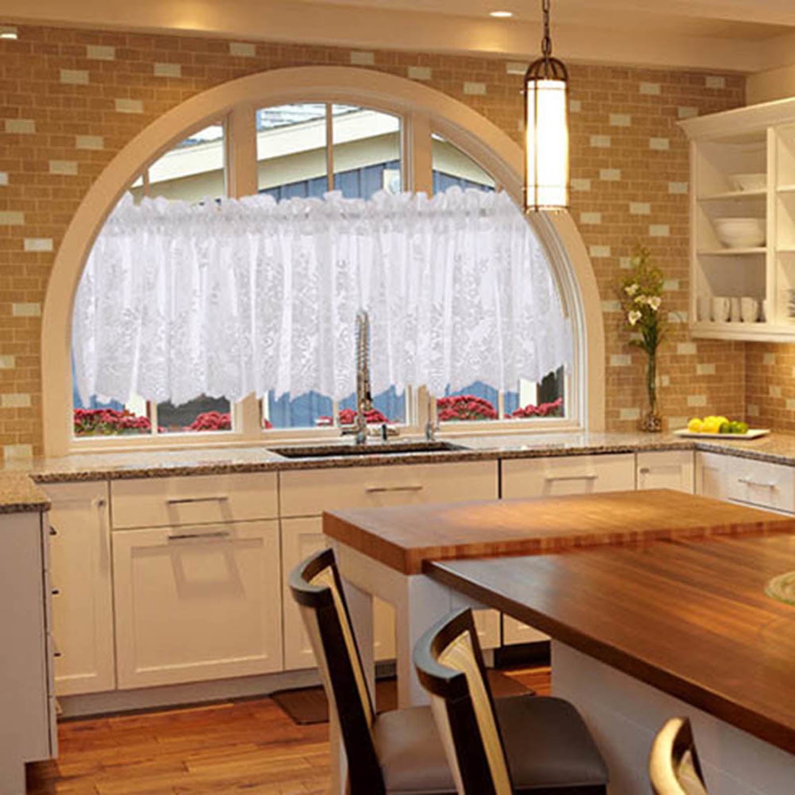 Visland Flower Valances Pastoral Embroidery Lace Valance Semi Sheer Lace Cafe Short Curtains for Bedroom Kitchen Decor Elegant Christmas Flower Leaves Kitchen Curtain