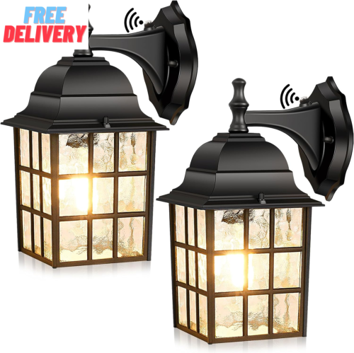 2-Pack Dusk to Dawn Outdoor Wall Lantern, Exterior Light Fixtures Wall Mount wit