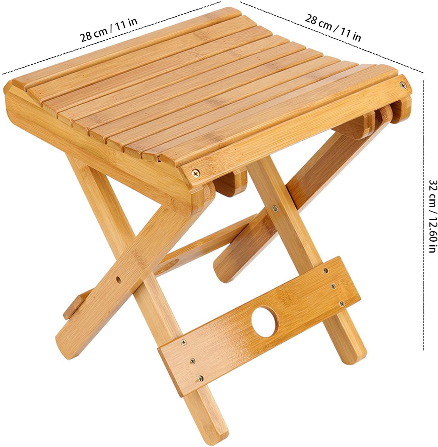 ZEONHAK 2 Pack 12 Inch Bamboo Folding Step Stool for Shower, Shaving and Foot Rest, Fishing, Fully Assembled