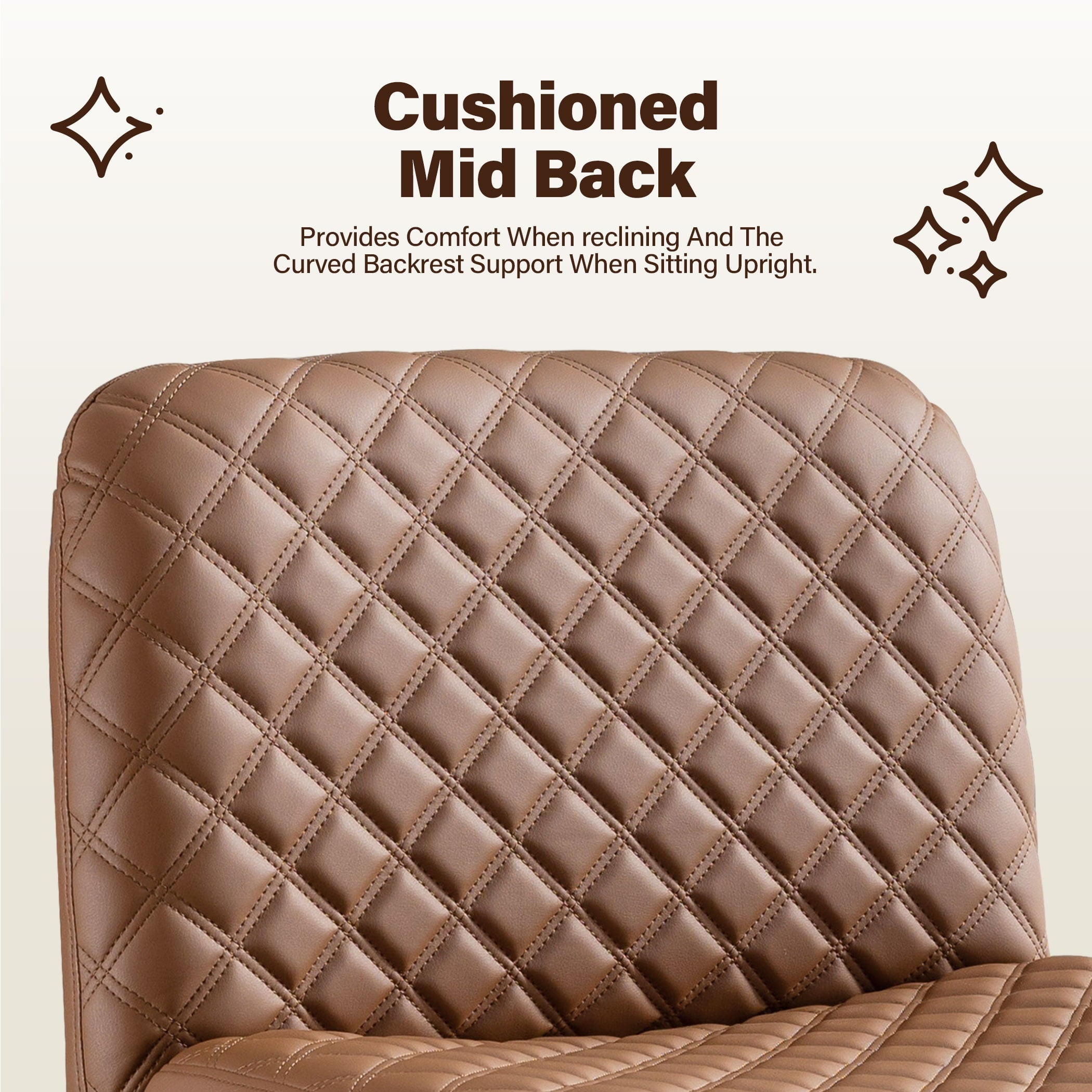 JONPONY Armless PU Leather Office Desk Chair,Cross Legged Home Office Chair No Wheels Heavy Duty Metal Base,120° Rocking Ergonomic PC Chair,Brown