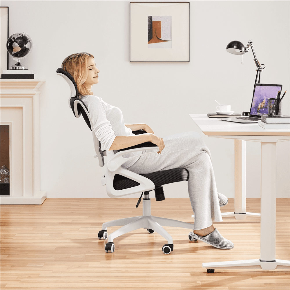 SmileMart High Back Ergonomic Mesh Office Chair with Adjustable Padded Headrest, White/Black