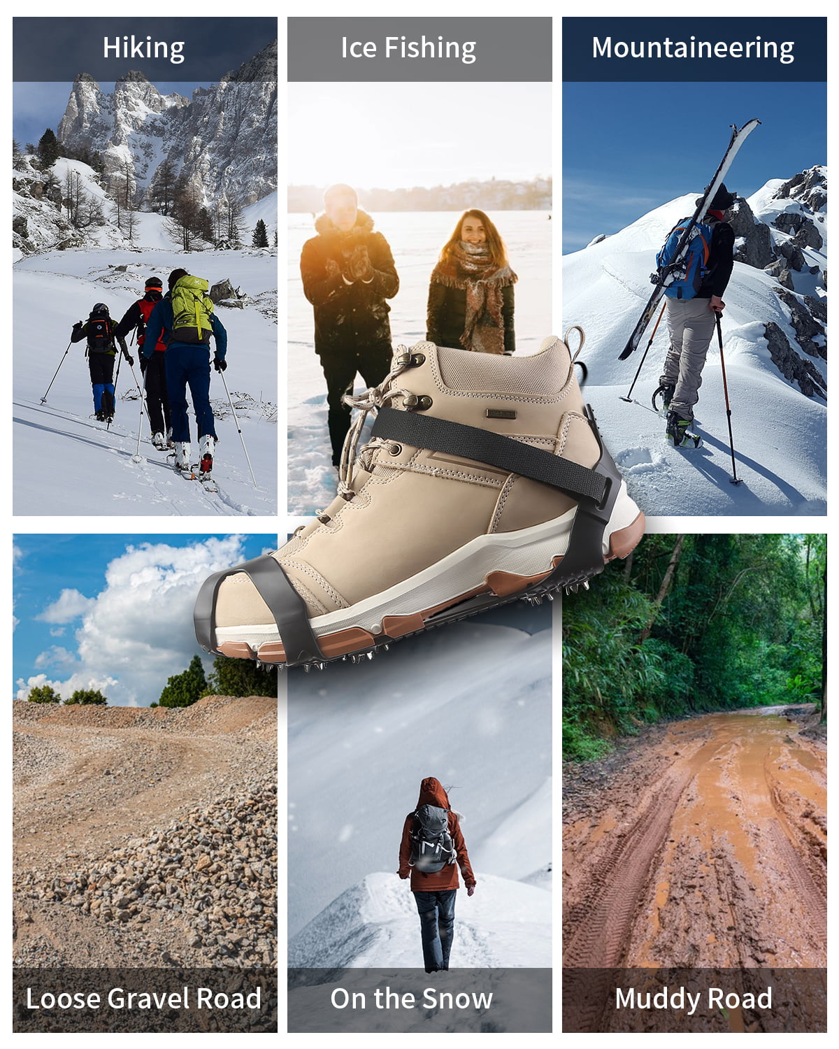 11 Spikes Crampons,Stainless Steel Anti-Slip Microspikes, Ice Cleats Grips for Hiking Shoes and Boots(Black,M)