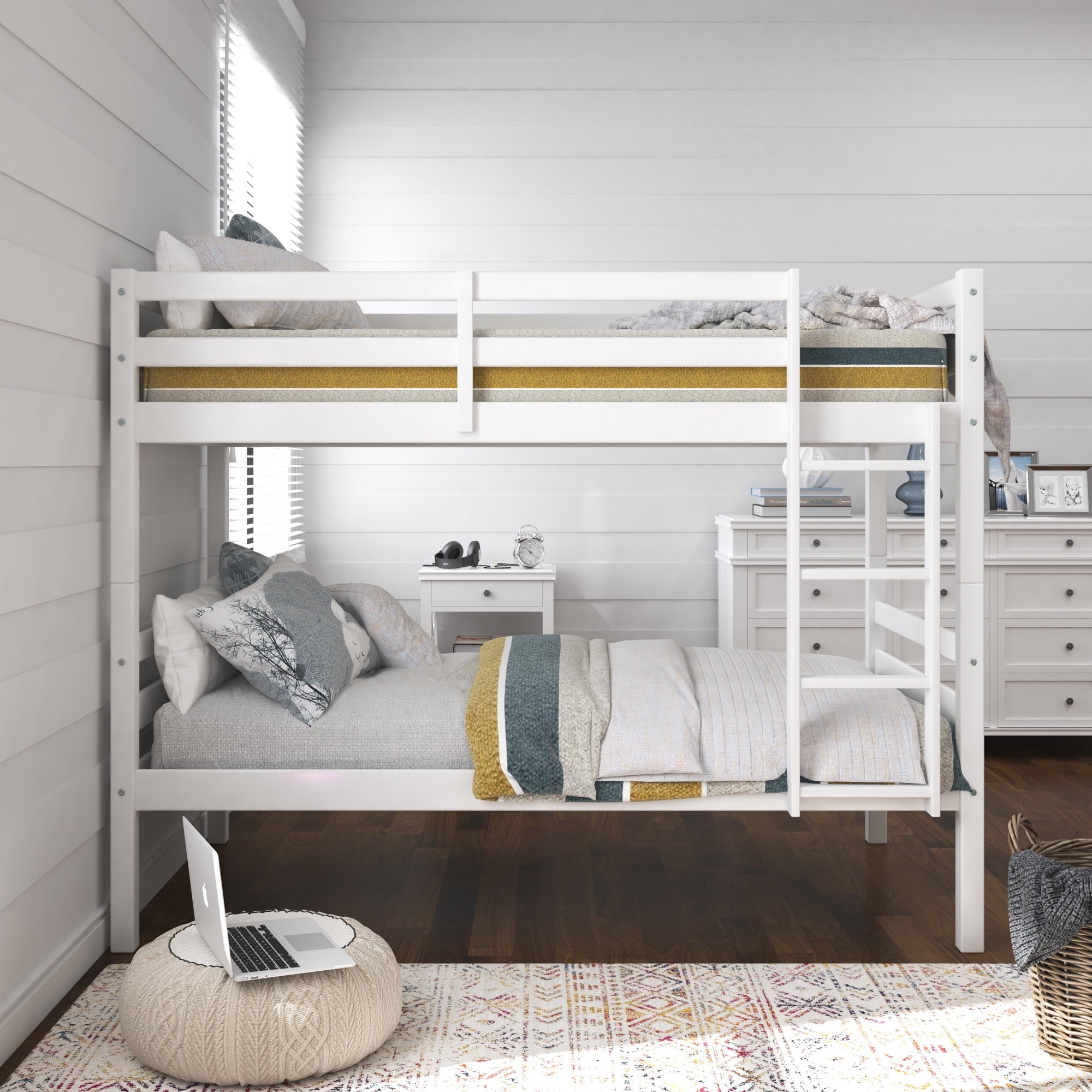 Campbell Wood Twin over Twin Convertible Bunk Bed, White