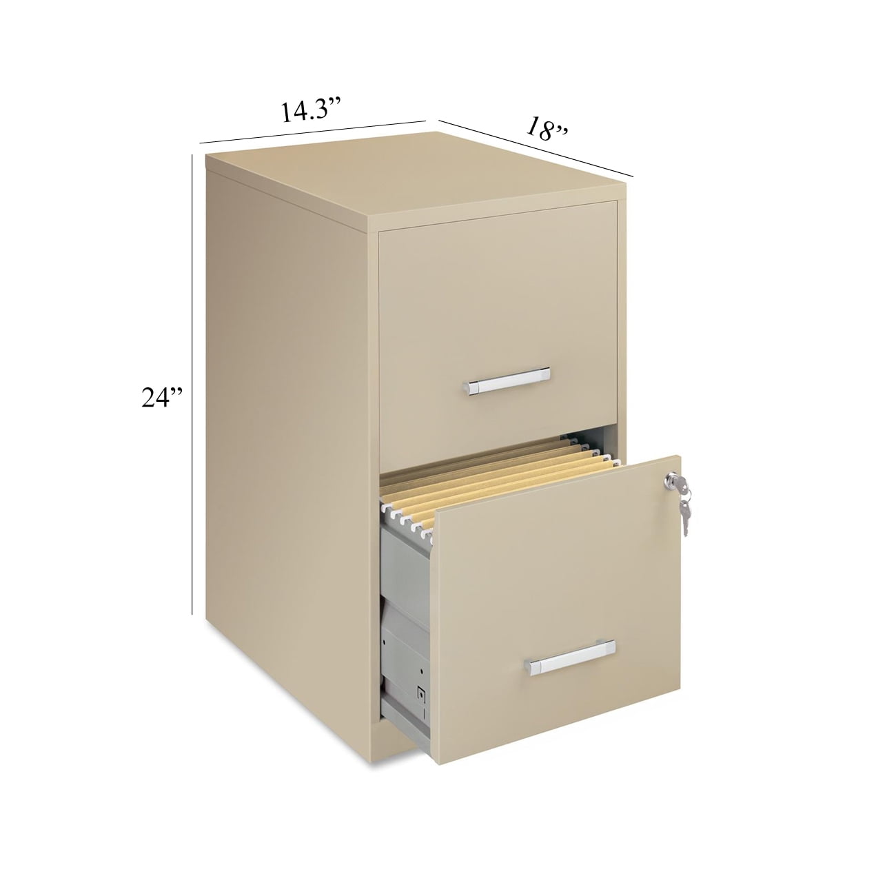 Space Solutions 2 Drawers Vertical Steel Lockable Filing Cabinet, Putty