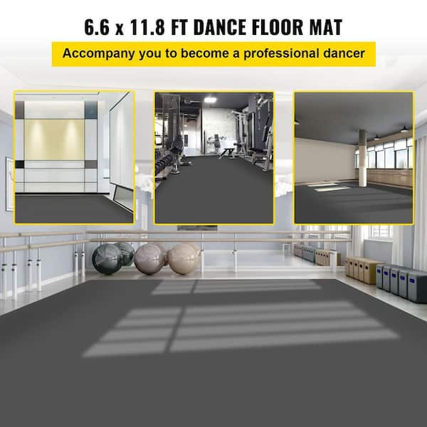 Dance Floor 6.6 x 11.8 ft. Dance Floor Roll 0.06 in. Thick Reversible Portable Dance Floor 77.5 sq ft,Grey/Black