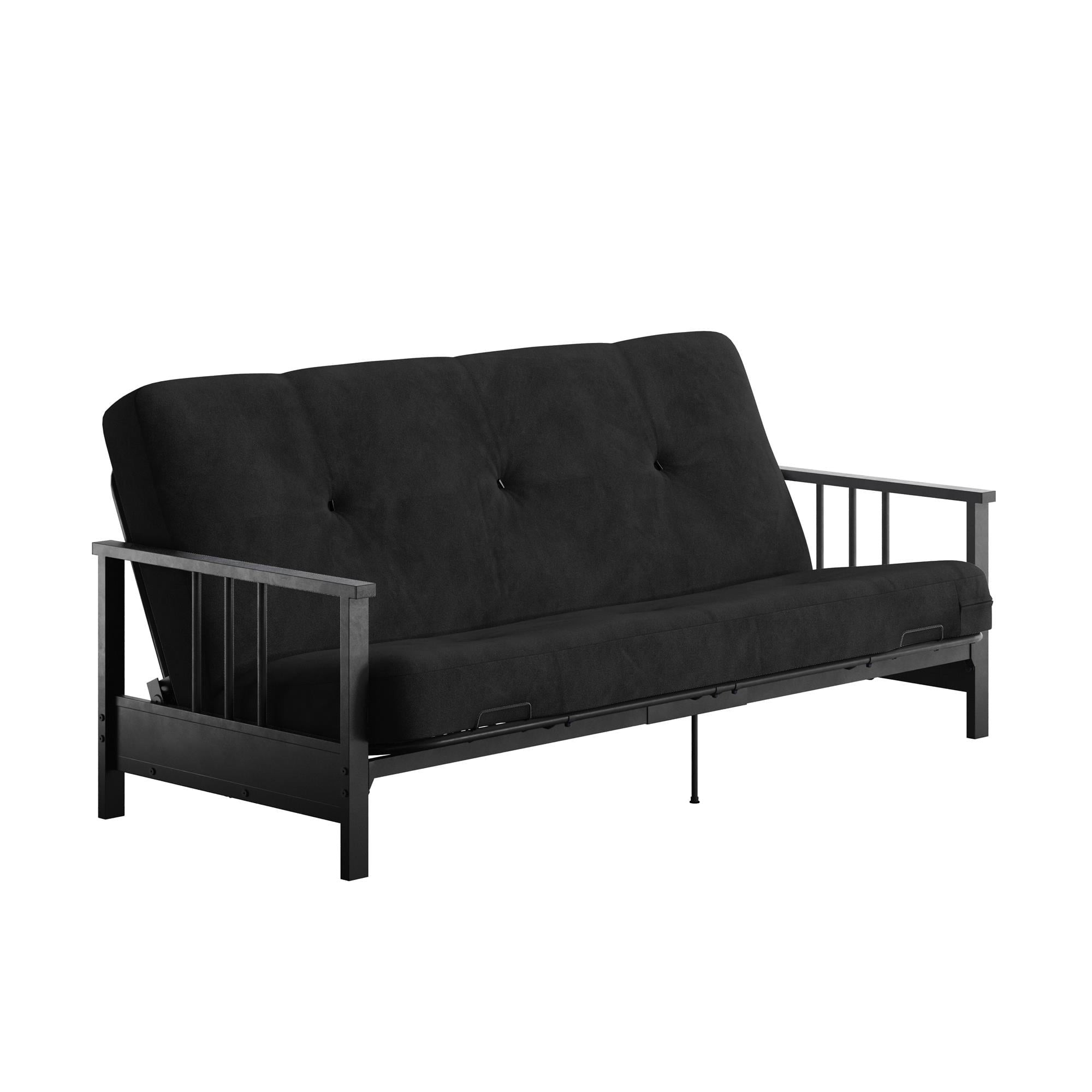 DHP Harlow Full Metal Arm Futon with 6-Inch Thermobonded High Density Polyester Fill Black Microfiber Mattress