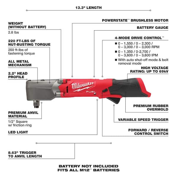 M12 FUEL 12V Lithium-Ion Brushless Cordless 3/8 in. and 1/2 in. Right Angle Impact Wrenches Set (2-Tool)