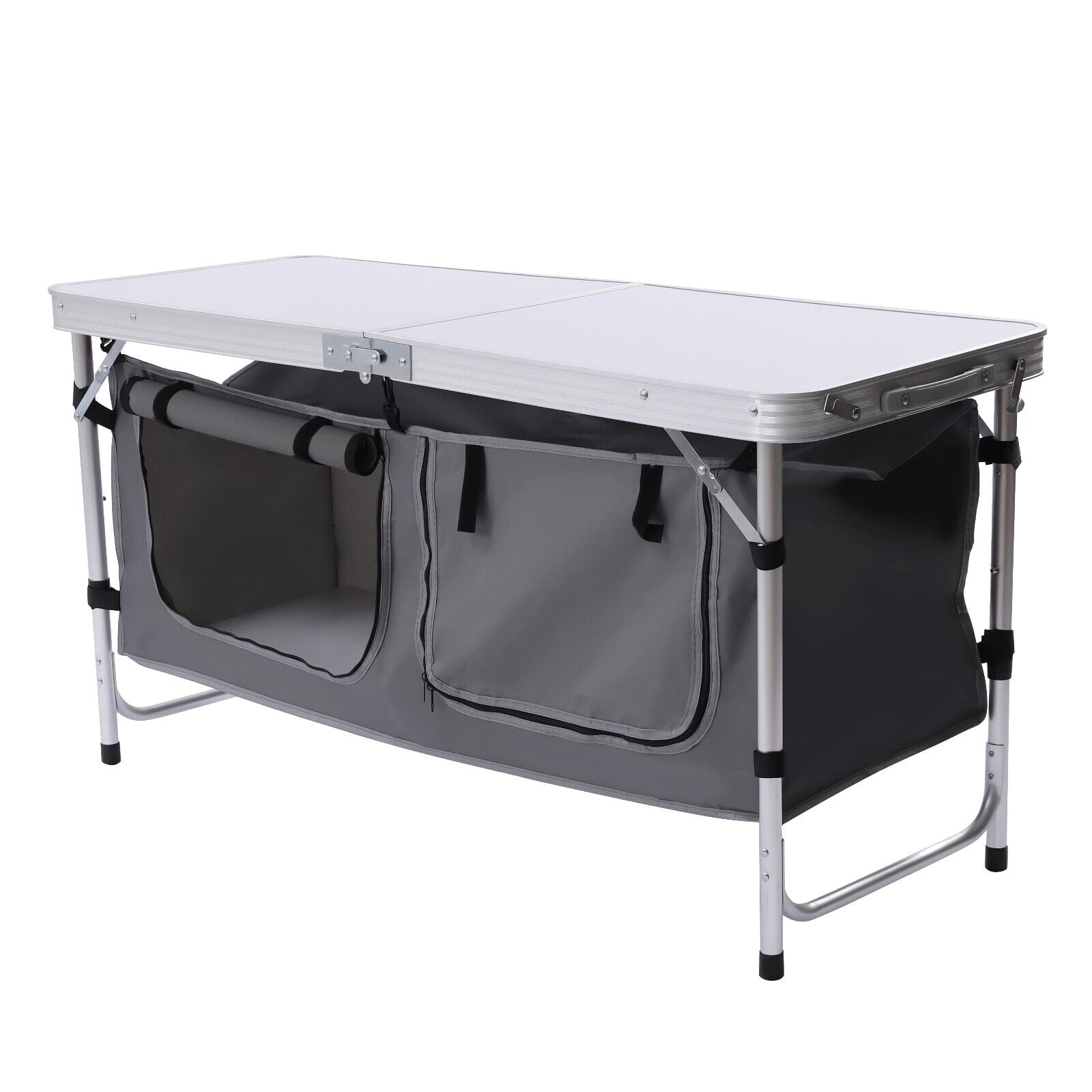 Aluminium Camping Table Kitchen Unit Folding Storage Outdoor Cook Station w/ Bag