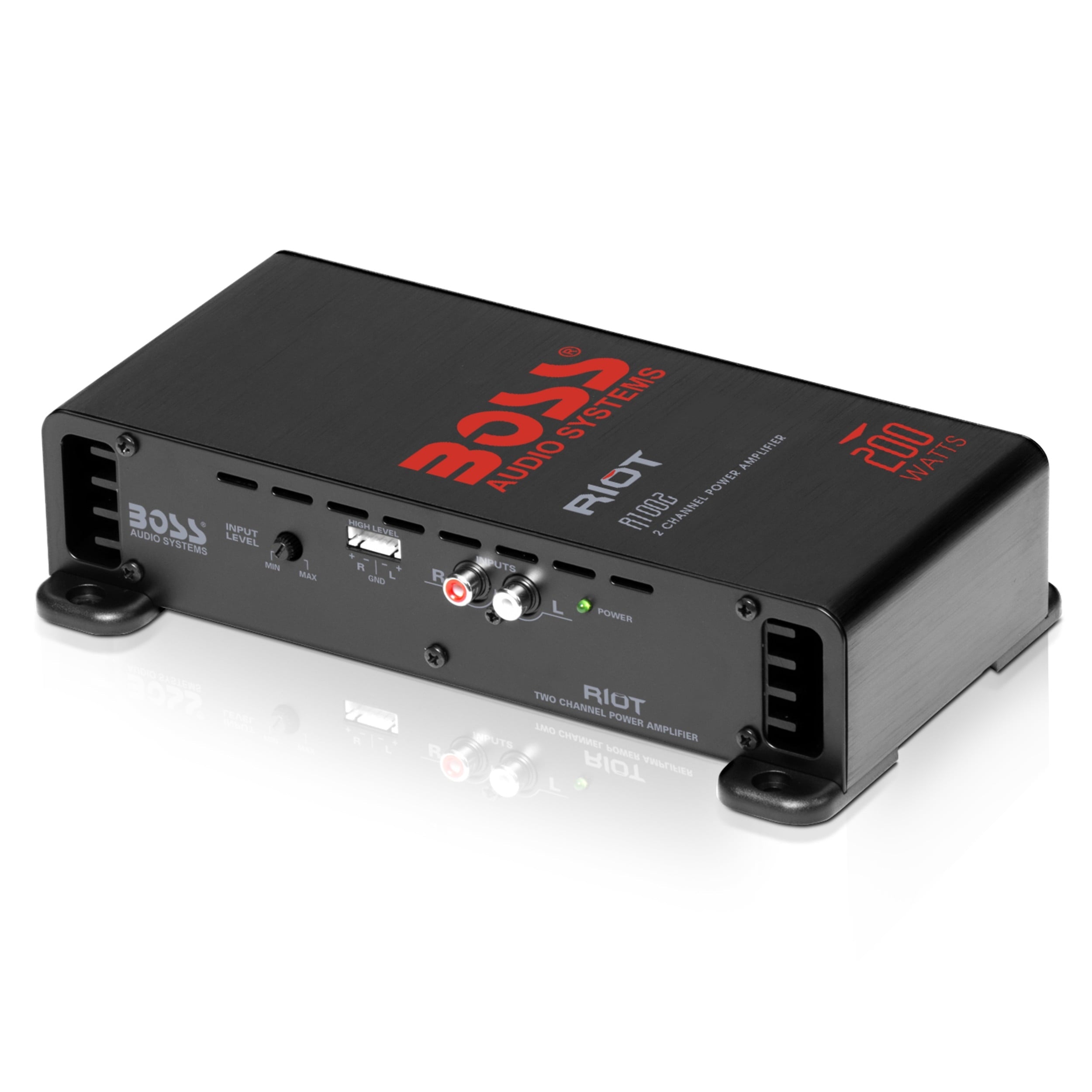 BOSS Audio Systems R1002 Riot Series Car Audio Stereo Amplifier - 200 High Output, 2 Channel, Class A/B, 2/4 Ohm Stable, Low/High Level Inputs, Full Range, Subwoofer