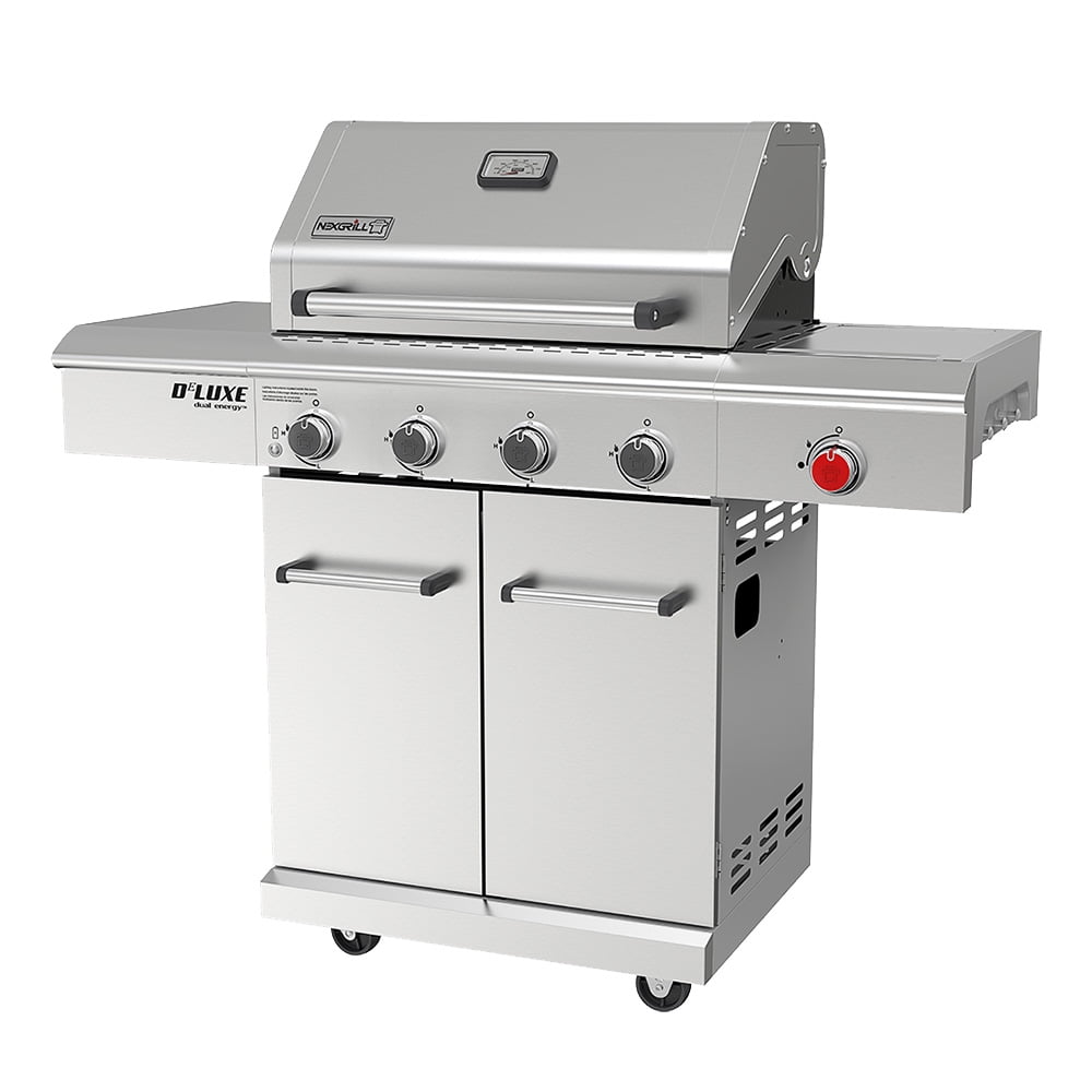 Nexgrill Deluxe 4-Burner Dual Energy Propane Gas Grill with Infrared Side Burner and Cabinets - 63000BTUs