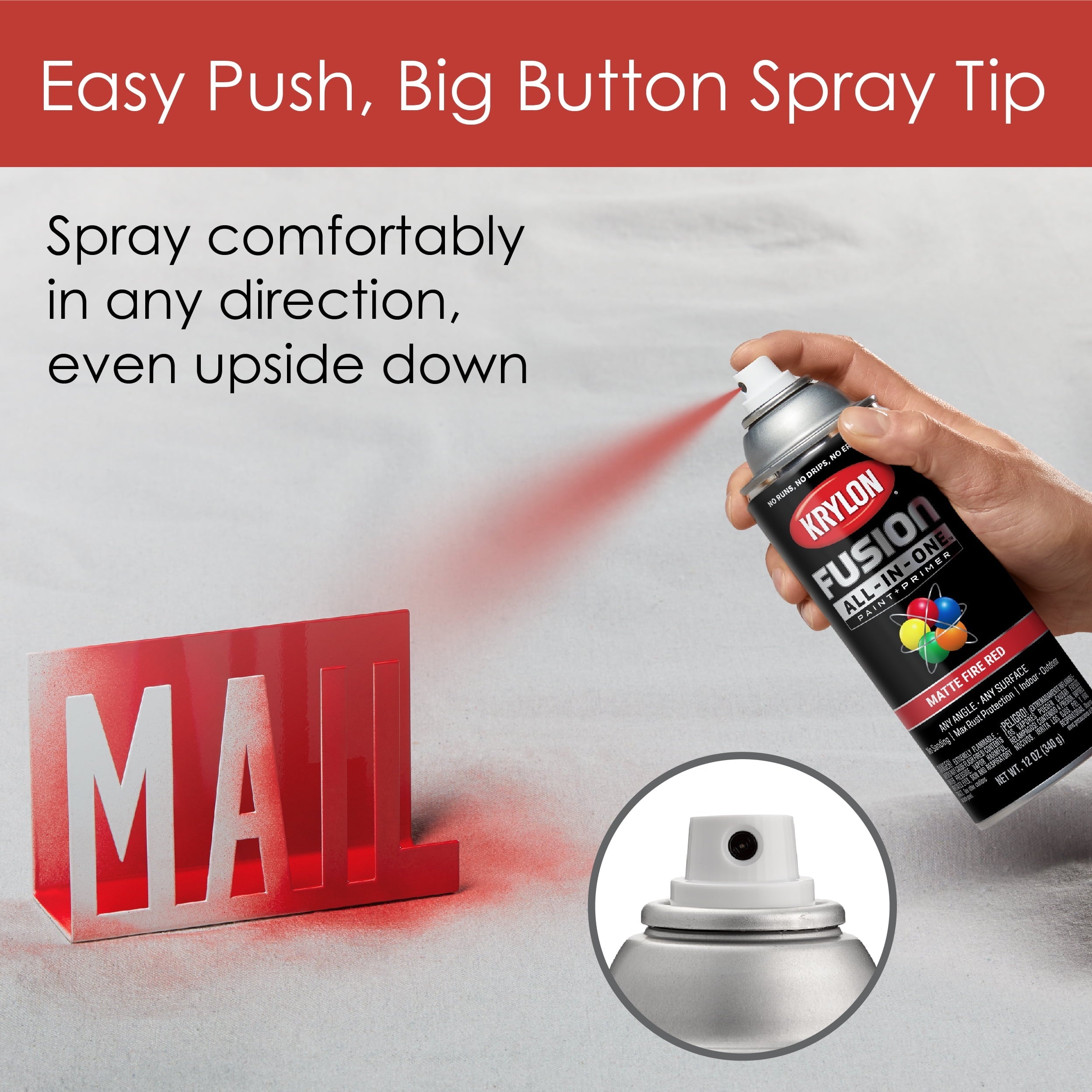 Krylon Fusion All-In-One Spray Paint, Matte, Fire Red, 12 oz.