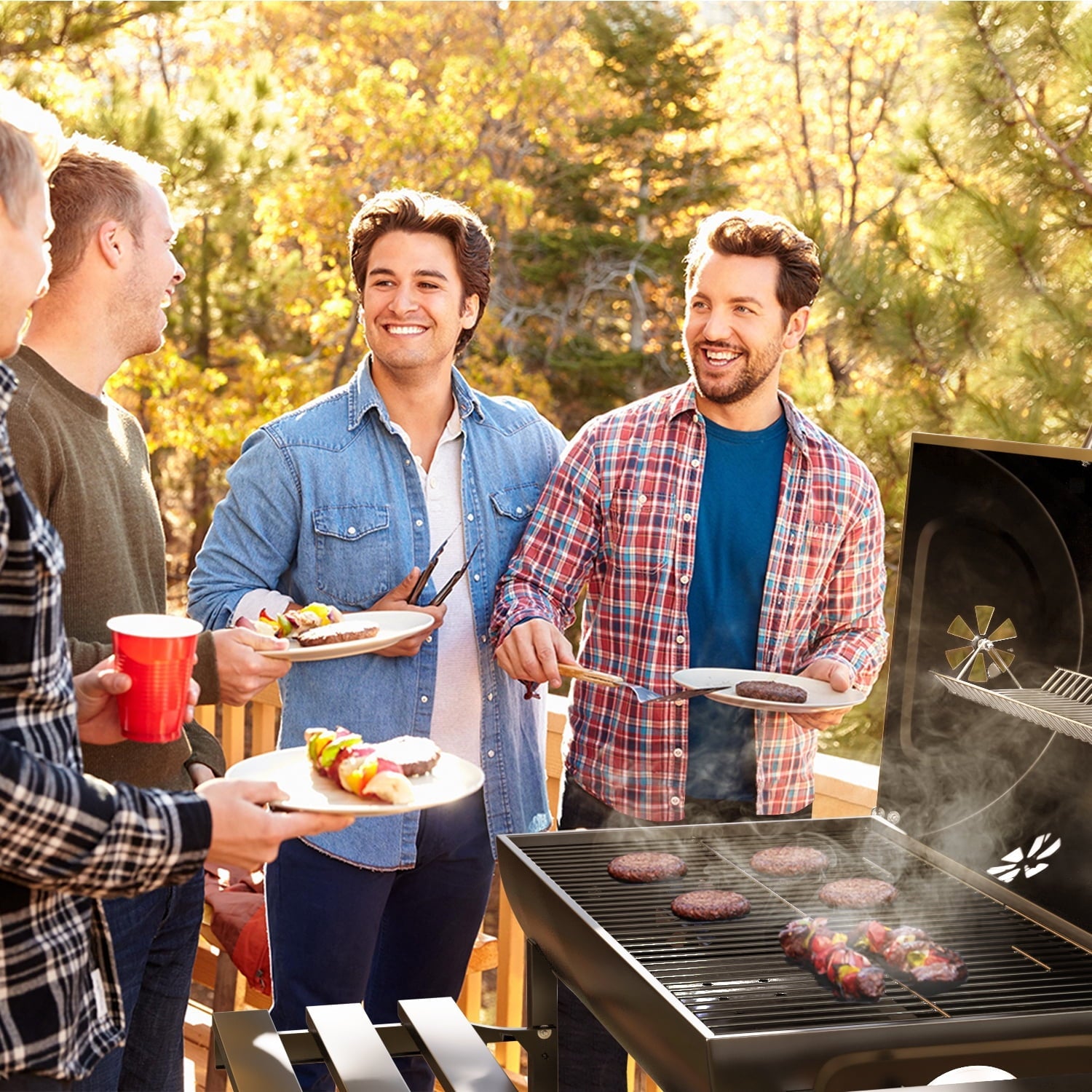 29¡± Barrel Outdoor Charcoal Grill with Side Shelf and Wheels, Black