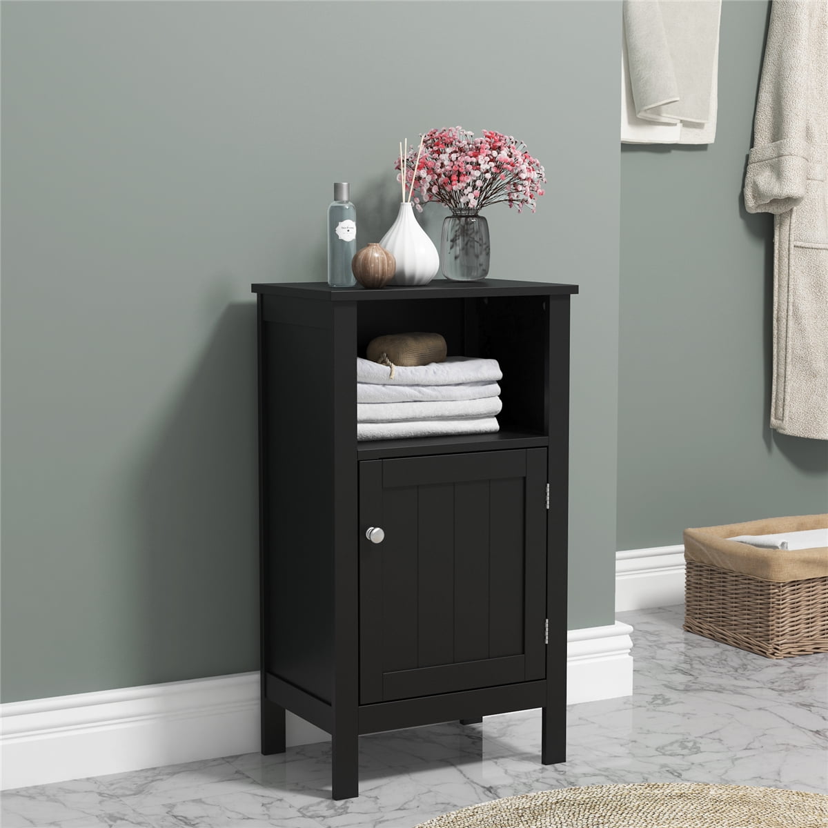 Bathroom Storage Cabinet Wooden Floor Cupboard Freestanding Adjustable Inner Height Waterproof Durable Finish Free Standing Storage Cabinet  for Bathroom Kitchen Living Room Bedroom Hallway