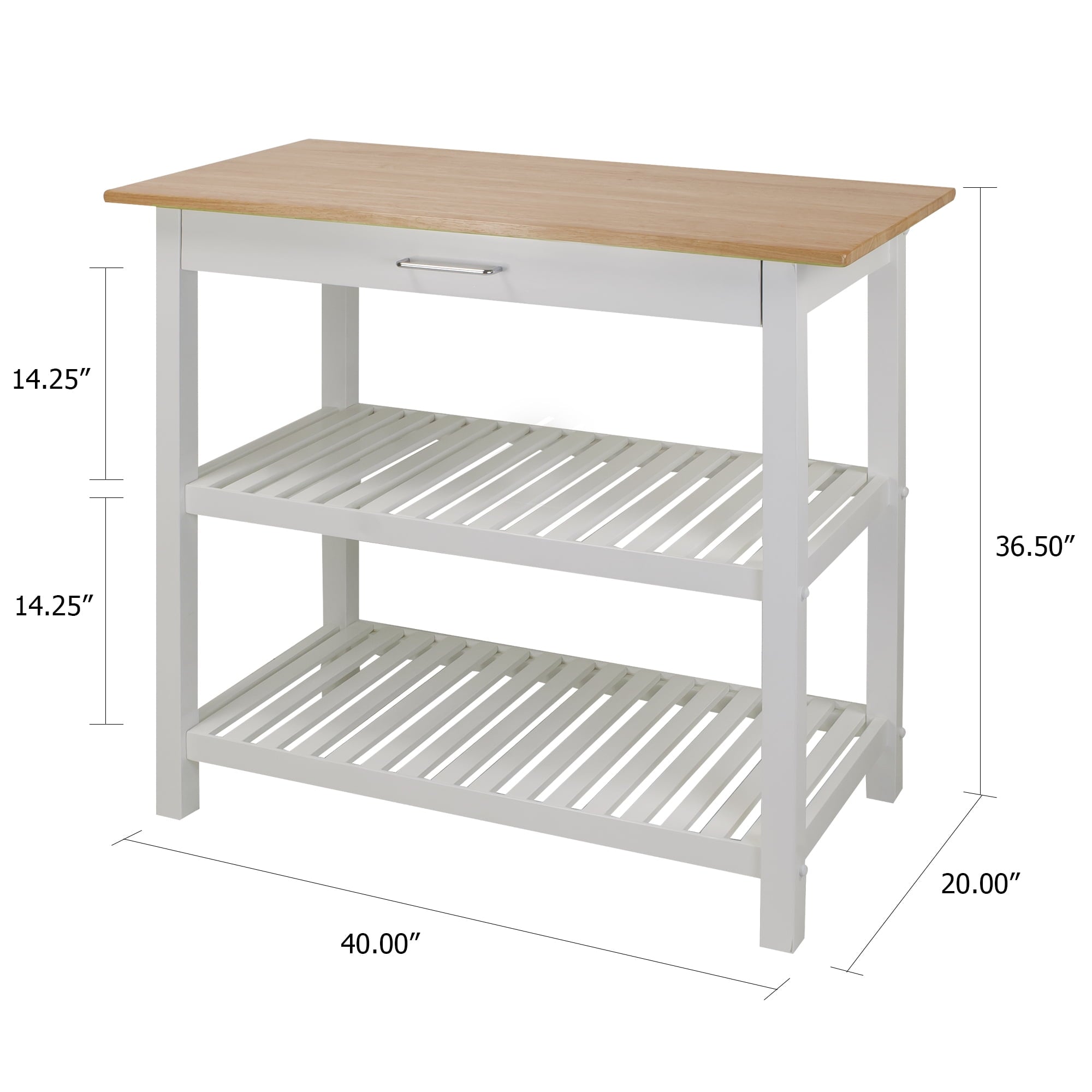 Casual Home Kitchen Island Bar Station with Hardwood Counter and Storage, White