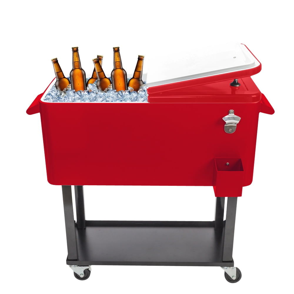 Ktaxon 80QT Trolley Frozen Warm Function Spray Cooler Cart Ice Beer Beverage Chest with Shelf Wheel