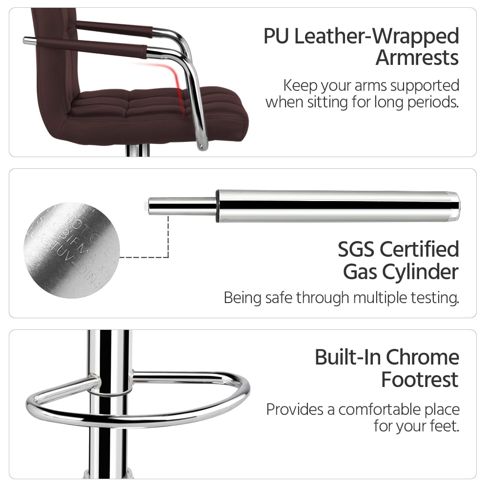 Topeakmart Adjustable PU Leather Bar Stools with Backrest and Footrest 2pcs Brown