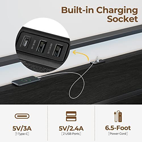 Rolanstar Bed Frame with Charging Station Queen Bed with LED Lights Headboard...