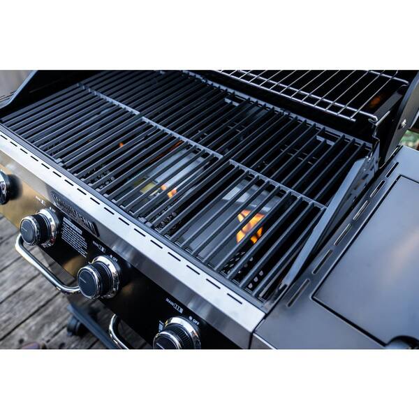 4-Burner Propane Gas Grill in Black with ClearView Lid, LED Controls, Side Burner and USB Light