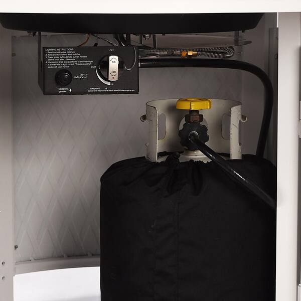 44 in. x 44 in. White Round Aluminum Propane Fire Pit Table with Glass Beads, 2 Covers, Lid, 55,000 BTUs