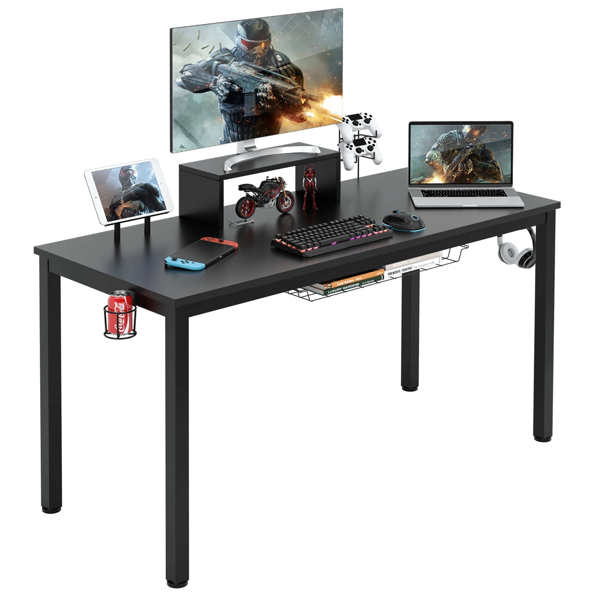 Costway 55 inch Gaming Desk Racing Style Computer Desk with Cup Holder & Headphone Hook