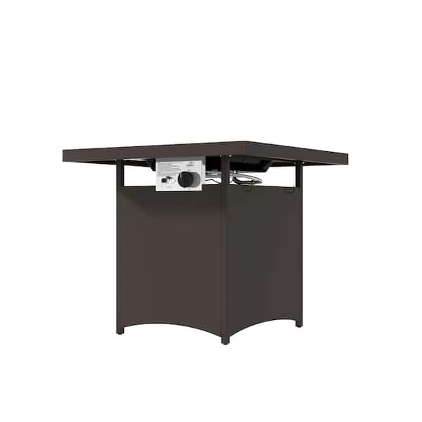 Square Metal 24.6 in. Outdoor Fire Pit Table With Glass Bead Set 50000BTU