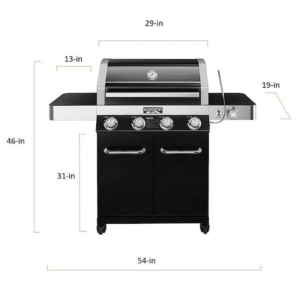 4-Burner Propane Gas Grill in Black with ClearView Lid, LED Controls, Side Burner and USB Light