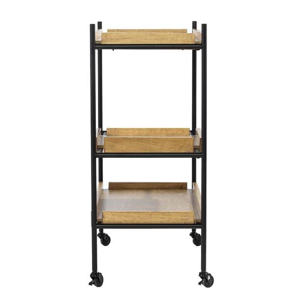 Claverdon Natural Black Bar Cart with Wheels