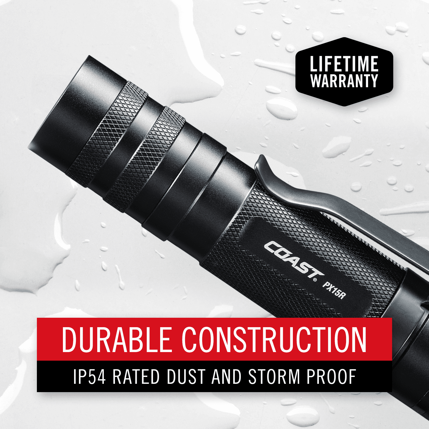 COAST PX15R 1000 Lumen Rechargeable Dual Power IP54 Rated LED Flashlight, 4.7 oz.