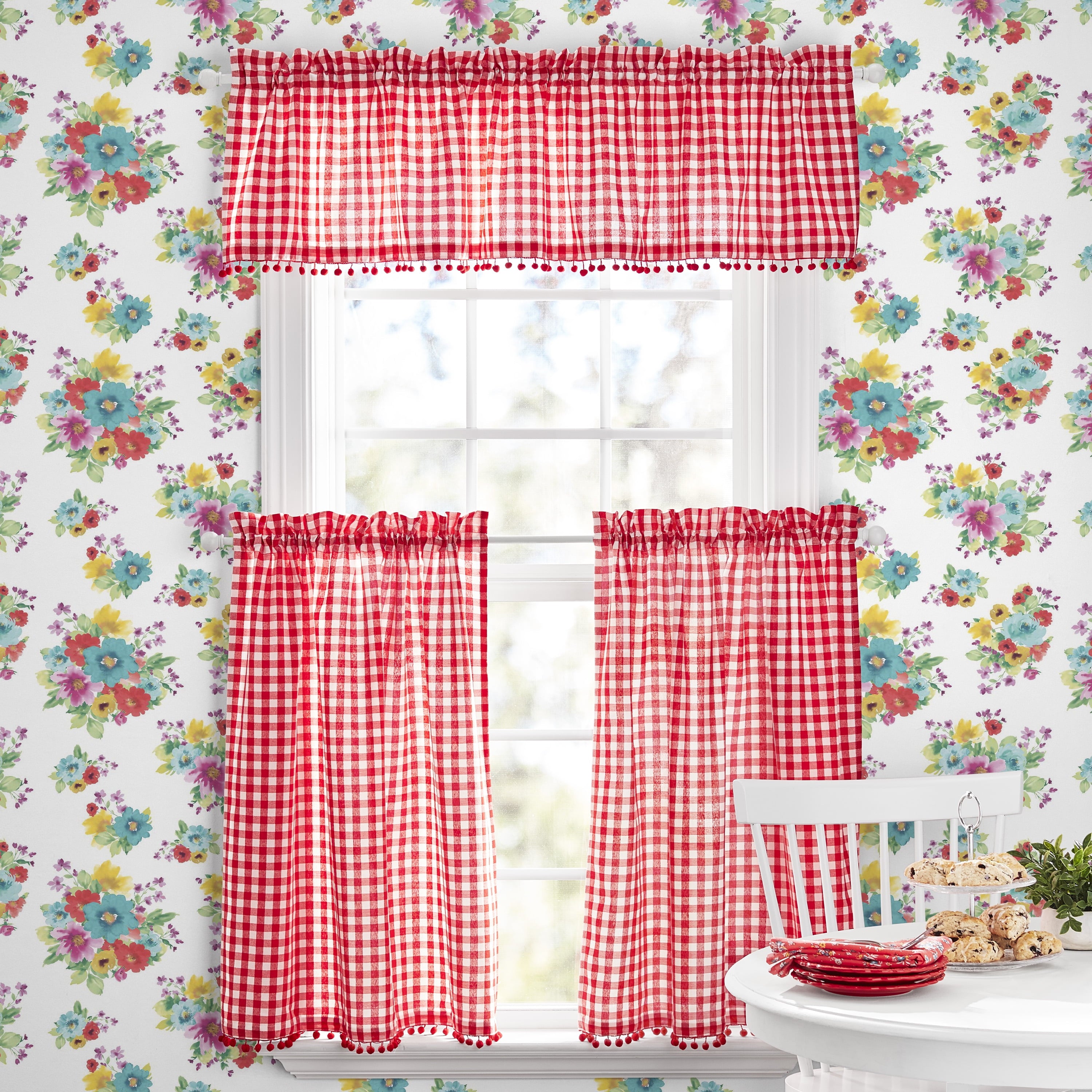 The Pioneer Woman Gingham 3-Piece Tier & Valance Set, Red