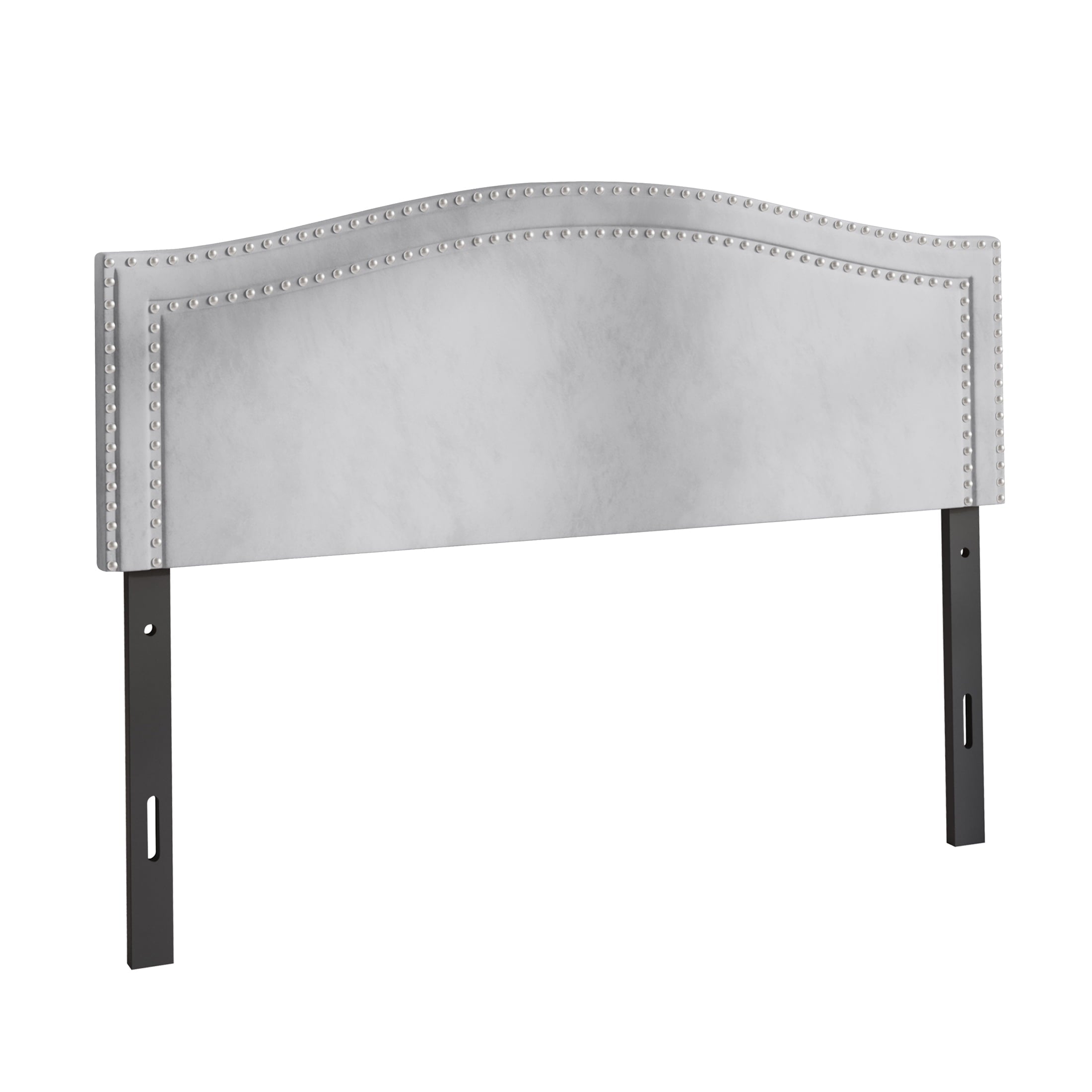 Castle Place Upholstered Nailhead Trimmed Headboard, Silver Grey Velvet, King