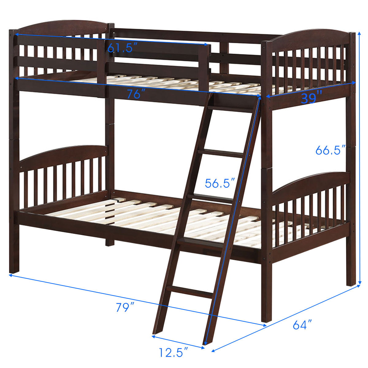 Costway Wood Solid Hardwood Twin Bunk Beds Detachable Safety Rail
