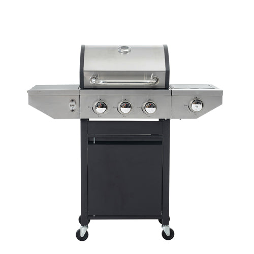 3 Burner Propane Gas Grill, Stainless Steel Barbecue Grill with Side Burner and Thermometer, 37,150BTU Outdoor BBQ Camping Grill