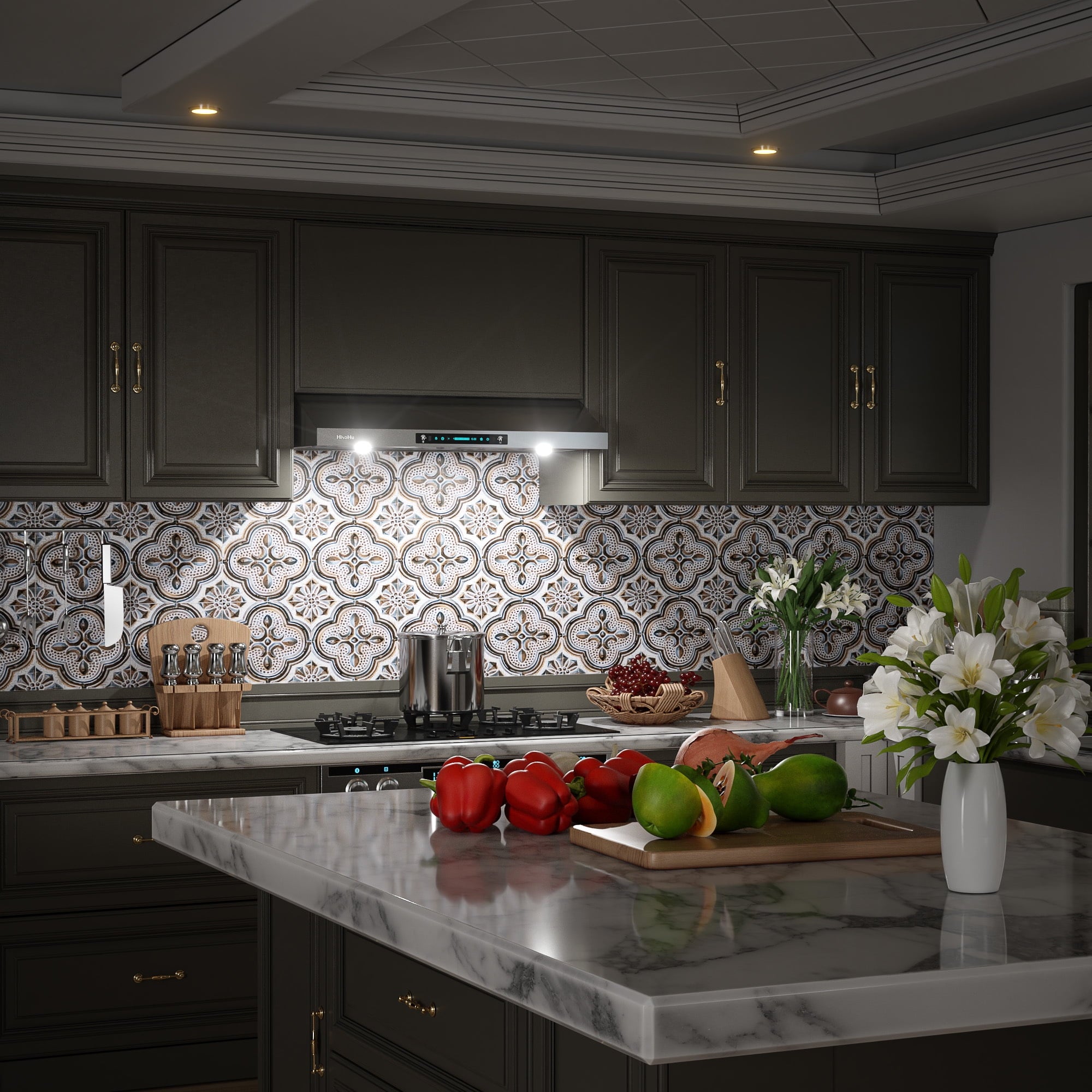 HisoHu Under Cabinet Range Hoods 30 Inch with 900-CFM, 4 Speed Gesture Sensing&Touch Control Panel, Stainless Steel Kitchen Vent