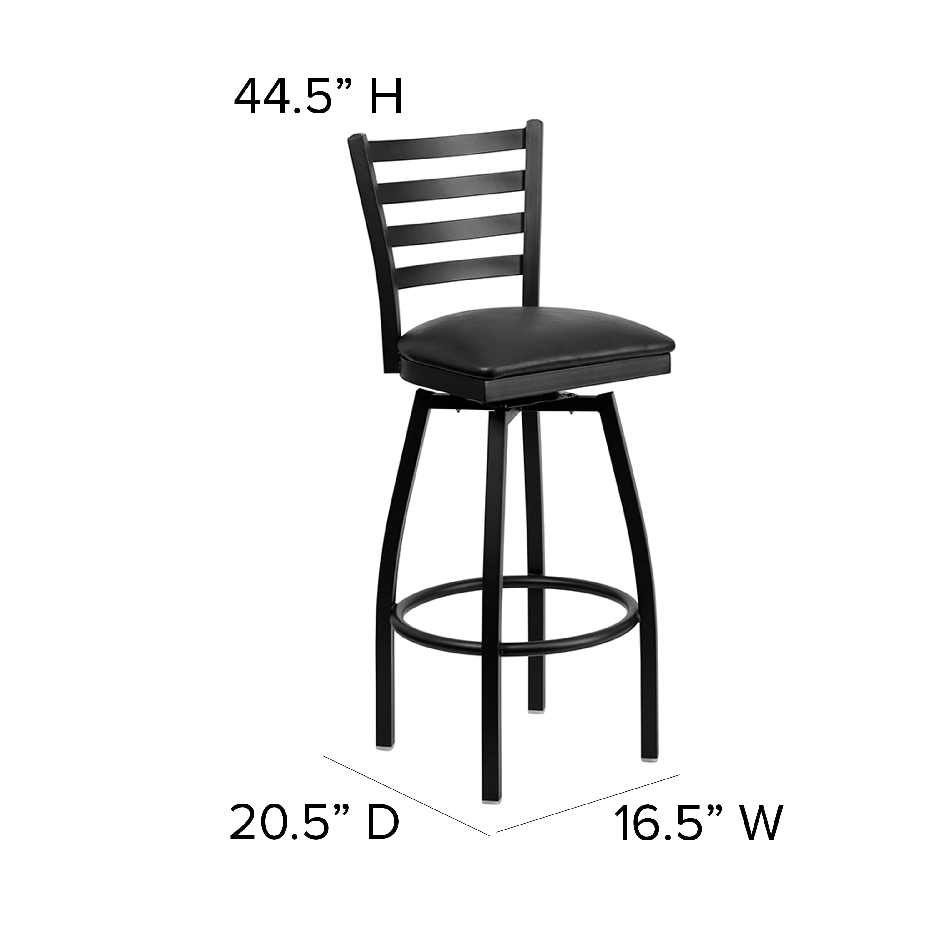 Flash Furniture HERCULES Series Black Ladder Back Swivel Metal Barstool - Black Vinyl Seat