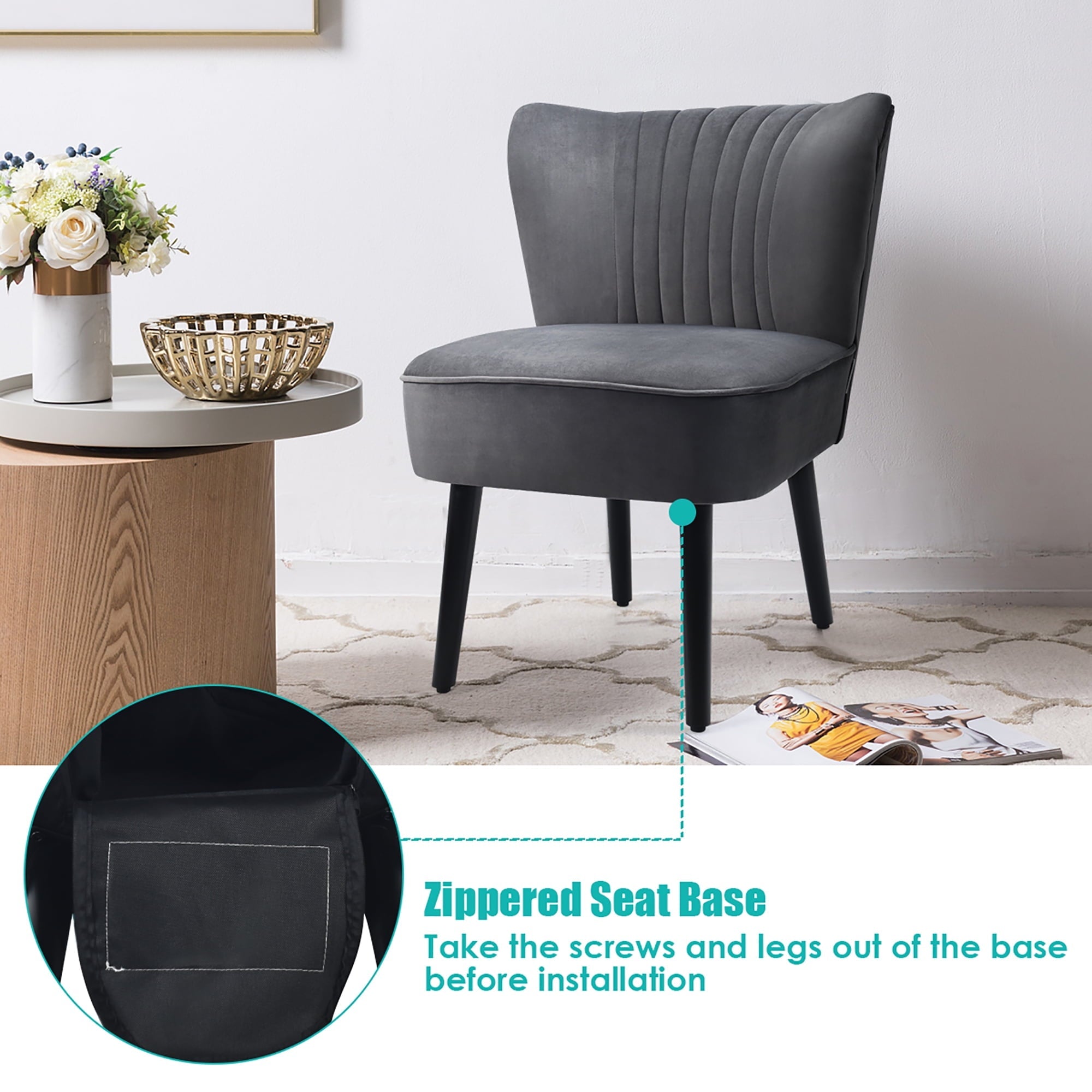 Costway Set of 2 Armless Accent Chair Upholstered Leisure Chair Single Sofa Dark Grey