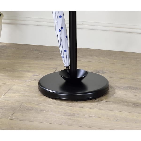 76 in. Billie Black Tree Coat Rack Walnut Hooks with Umbrella Stand