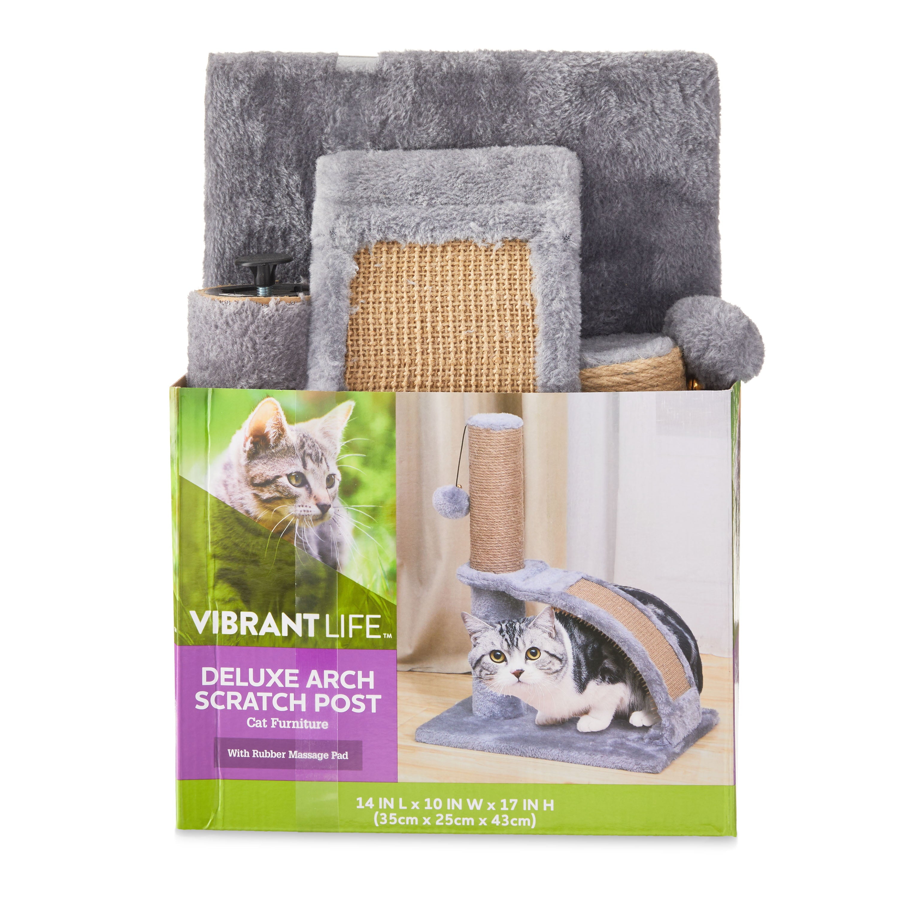 Vibrant Life Deluxe Jute Cat Scratching Post with Arch Rubber Massager, Pack of 1