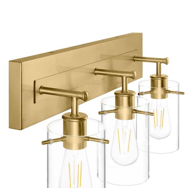 Regan 21 in. 3-Light Brushed Gold Vanity Light with Clear Glass Shades