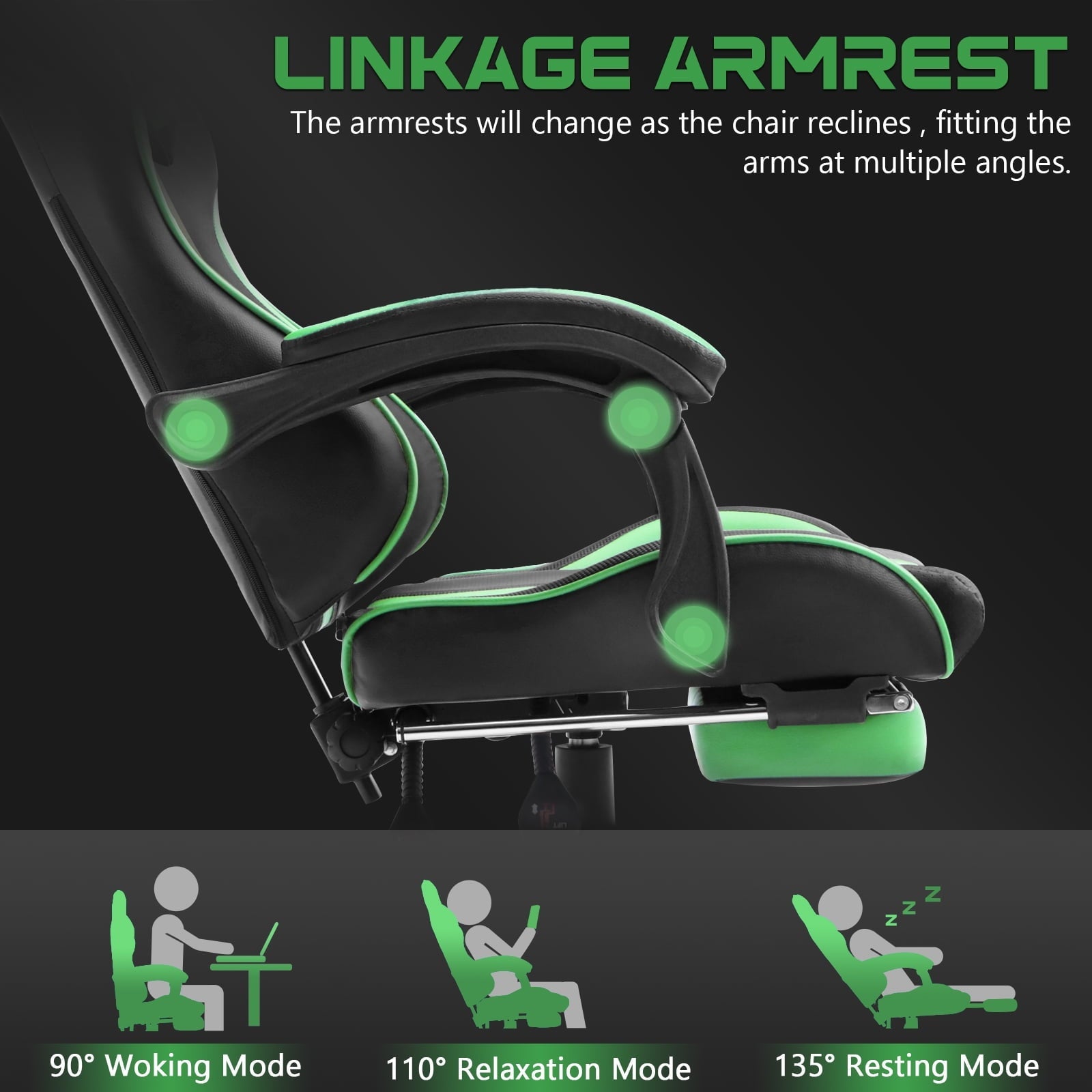 Ferghana Gaming Chair Office Chair, Ergonomic Gamer Game Chair with Footrest & Massage Lumbar Pillow, Reclining Adjustable Height Leather Computer Chair, Green