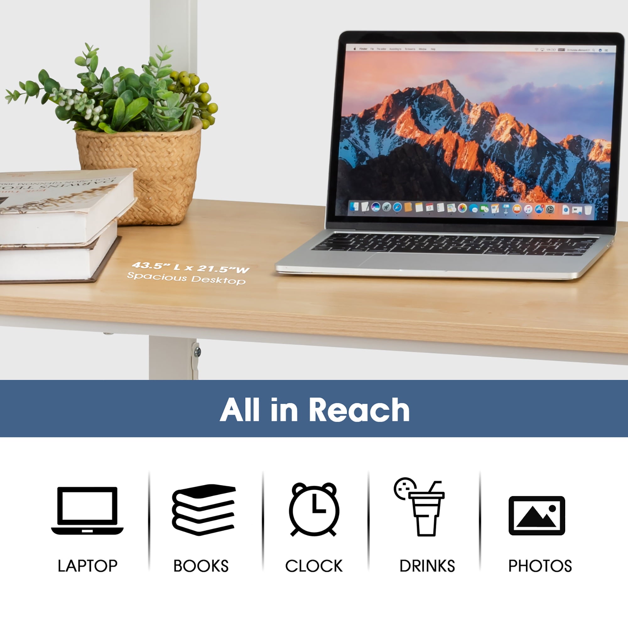 Costway Reversible Computer Desk Study Table Home Office w/Adjustable Bookshelf Natural