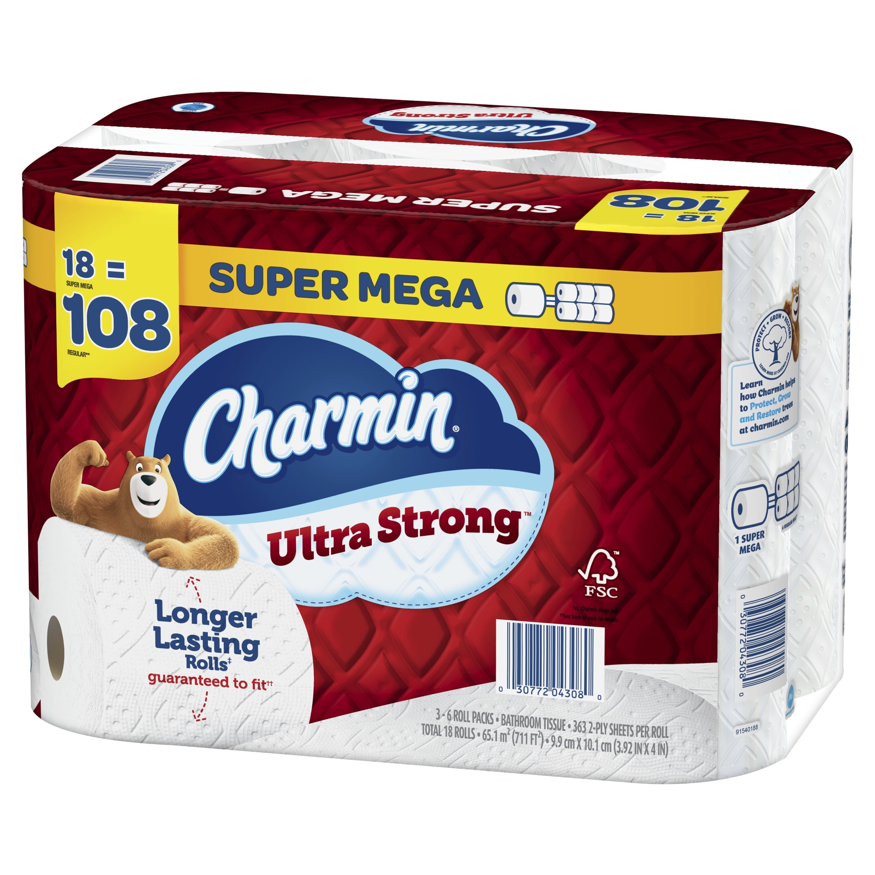 Charmin Ultra Strong Toilet Paper, 18 Super Mega Rolls