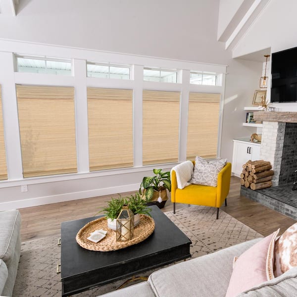Modern Farmhouse Cut-to-Size Natural Multi-Weave Cordless Light-Filtering Bamboo Shade - 35 in. W x 72 in. L