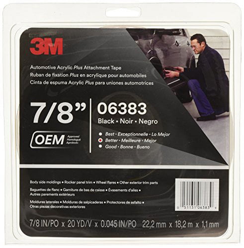 3m 06383 Automotive Acrylic Plus Attachment Tape, Black, 7/8