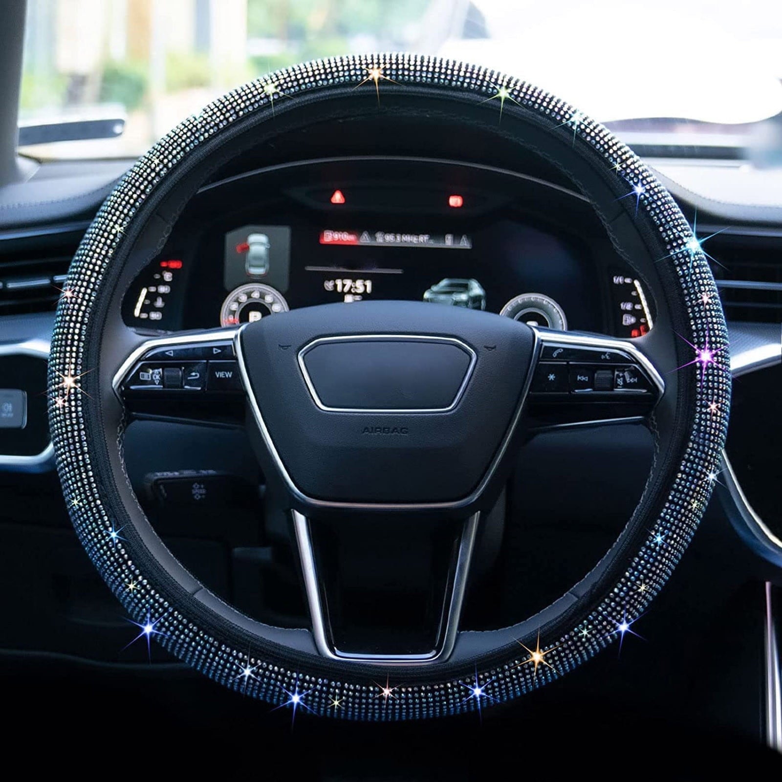 Crystal Bling Rhinestone Car Steering Wheel Cover Universal Fit 37 38cm Car SUV