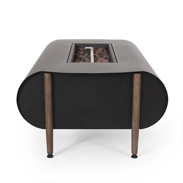 Jesse Dark Grey/Wood Grain Metal Rectangular Stone Fire Pit (No Tank Holder)