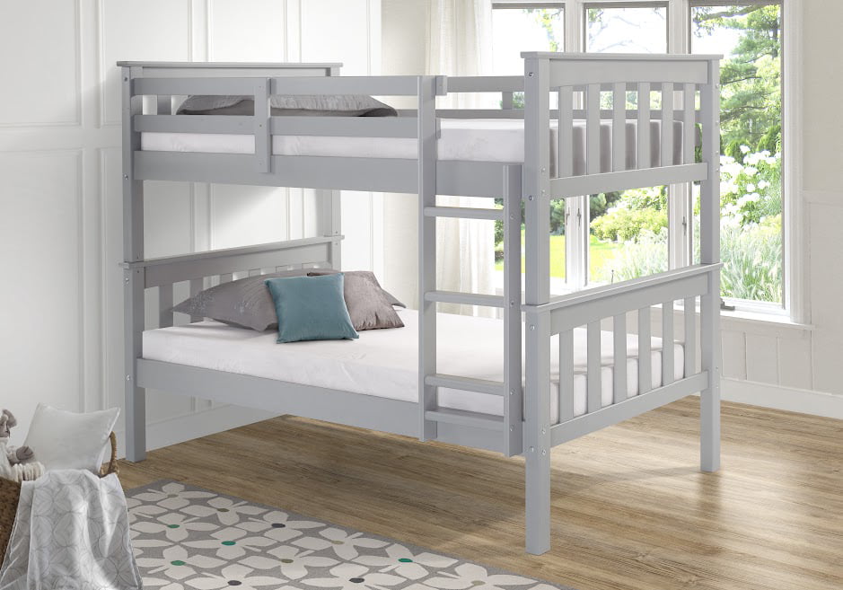 Solid Wood Sturdy Twin Over Twin Bunkbed with Ladder and Safety Rail Grey