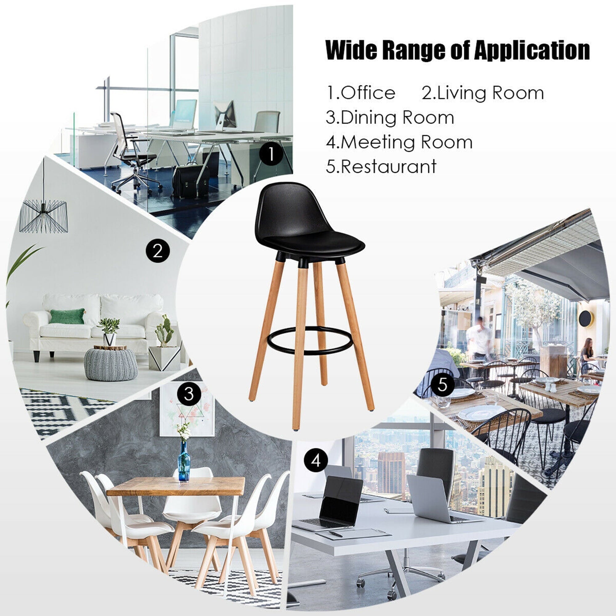 Gymax Set of 2 Mid Century Barstool 28.5