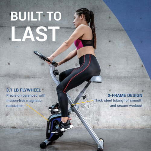 Compact Folding Stationary Bike with Heart Rate Sensors and Large Padded Seat